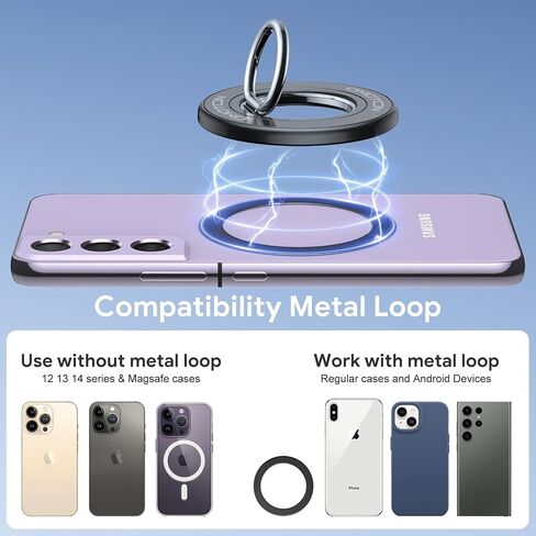 حامل حلقي للهاتف الخلوي من OMOTON لـ MagSafe - حامل حامل حلقي للهاتف قابل للتعديل مغناطيسي يدور 360 درجة، مسند بمقبض الإصبع متوافق مع iPhone 14 و13 12 وPro Max والهواتف الذكية وملحقات MagSafe in Saudi Arabia