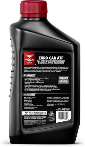 Triax Euro Car ATF Synthetic, Low Vis, for European 6,7,8, and 9 Speed Automatic Transmissions, Compatible with BMW, Audi, Porsche, Land Rover, Mercedes Benz (1 Quart) in Saudi Arabia
