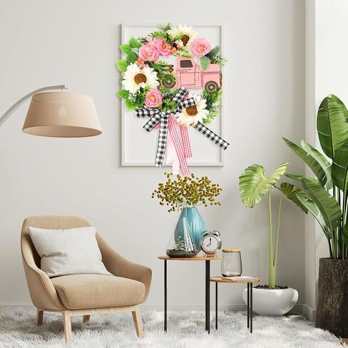 tyl&tys 23.6 '' أكاليل الربيع للباب الأمامي، سيارة وردية عباد الشمس زهرة اصطناعية إكليل، جميع الفصول تستخدم للباب الأمامي نوافذ المنزل جدار حفلات الزفاف مزرعة ديكور داخلي وخارجي أخضر in Kuwait