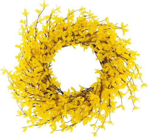 إكليل فورسيثيا أصفر - إكليل زنبركي صناعي مقاس 60.96 سم لديكور المنزل - أكاليل للاستخدام الداخلي أو الفناء المغطى فقط من بيور جاردن in Kuwait