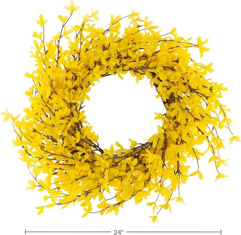 إكليل فورسيثيا أصفر - إكليل زنبركي صناعي مقاس 60.96 سم لديكور المنزل - أكاليل للاستخدام الداخلي أو الفناء المغطى فقط من بيور جاردن in Kuwait