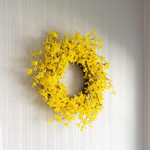 إكليل فورسيثيا أصفر - إكليل زنبركي صناعي مقاس 60.96 سم لديكور المنزل - أكاليل للاستخدام الداخلي أو الفناء المغطى فقط من بيور جاردن in Kuwait