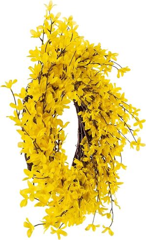 إكليل فورسيثيا أصفر - إكليل زنبركي صناعي مقاس 60.96 سم لديكور المنزل - أكاليل للاستخدام الداخلي أو الفناء المغطى فقط من بيور جاردن in Kuwait