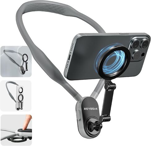 REYGEAK Magnetic POV/Vlog Phone Neck Mount Holder for iPhone 15/14/13/12 Pro Mini/Plus/Pro/Pro Max,Hand Free Slicone Around Chest Stand Video Recording with Magnetizer Ring for Mobile Phone Accessory in Saudi Arabia