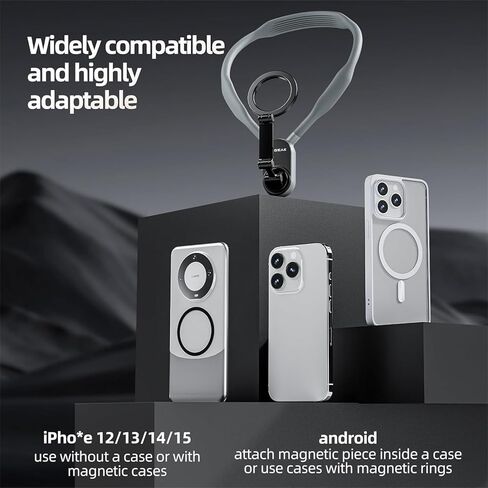 REYGEAK Magnetic POV/Vlog Phone Neck Mount Holder for iPhone 15/14/13/12 Pro Mini/Plus/Pro/Pro Max,Hand Free Slicone Around Chest Stand Video Recording with Magnetizer Ring for Mobile Phone Accessory in Saudi Arabia