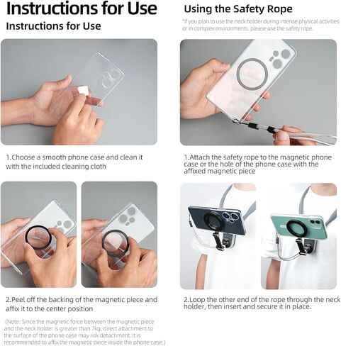 REYGEAK Magnetic POV/Vlog Phone Neck Mount Holder for iPhone 15/14/13/12 Pro Mini/Plus/Pro/Pro Max,Hand Free Slicone Around Chest Stand Video Recording with Magnetizer Ring for Mobile Phone Accessory in Saudi Arabia