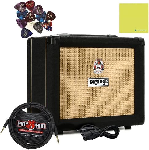 Orange Crush20 Black 20 Watt Guitar Amplifier Combo Bundle w/Pig Hog PCH10BK Black Woven Instrument Cable, 12X Guitar Picks, Power Cable and Liquid Audio Polishing Cloth in Saudi Arabia