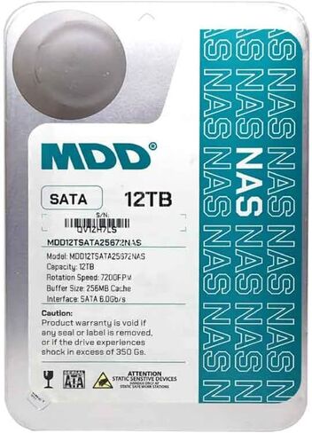 MDD (MDD12TSATA25672NAS) 12 تيرابايت 7200 دورة في الدقيقة 256 ميجابايت كاش SATA 6.0 جيجابايت/ثانية 3.5 بوصة محرك الأقراص الصلبة الداخلي NAS - ضمان 5 سنوات (متجدد) in Saudi Arabia
