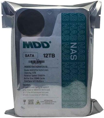 MDD (MDD12TSATA25672NAS) 12 تيرابايت 7200 دورة في الدقيقة 256 ميجابايت كاش SATA 6.0 جيجابايت/ثانية 3.5 بوصة محرك الأقراص الصلبة الداخلي NAS - ضمان 5 سنوات (متجدد) in Saudi Arabia
