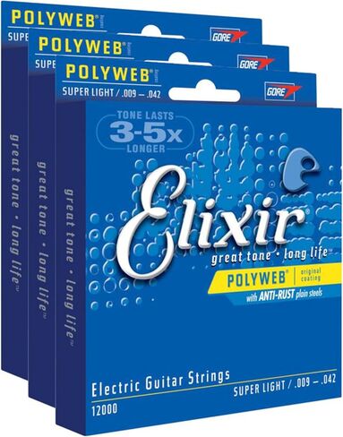 3 مجموعات من خيوط كهربائية فائقة الخفة 12000 من Elixir (9-42) (Polyweb) in Kuwait