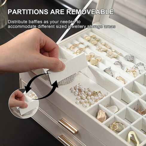 Jewelry Organizer Box, 3 Layers Jewelry Box with Glass Lid, Earrings Rings Necklace Storage Organizer with 2 Drawers Multi-Functional Jewelry Storage Box for Women(White) in Saudi Arabia