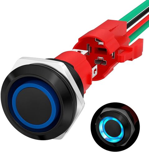Joinfworld 20A 12V زر التبديل الإغلاق 19MM الضغط على زر التبديل مع 12 فولت الأزرق LED للماء على قبالة التبديل 20 أمبير الثقيلة لشاحنة قارب البحرية سيارة دراجة نارية in Saudi Arabia