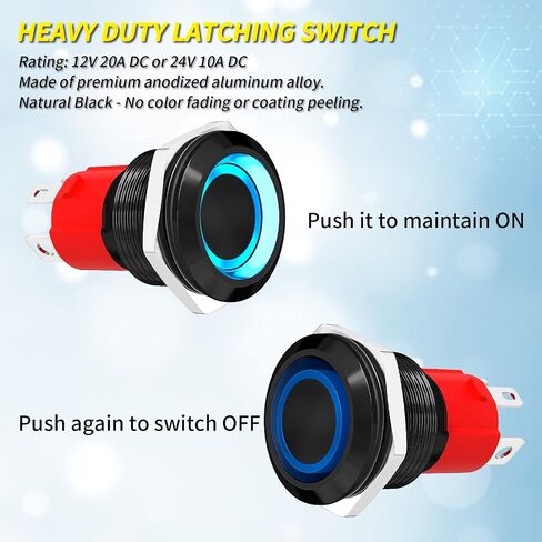 Joinfworld 20A 12V زر التبديل الإغلاق 19MM الضغط على زر التبديل مع 12 فولت الأزرق LED للماء على قبالة التبديل 20 أمبير الثقيلة لشاحنة قارب البحرية سيارة دراجة نارية in Saudi Arabia
