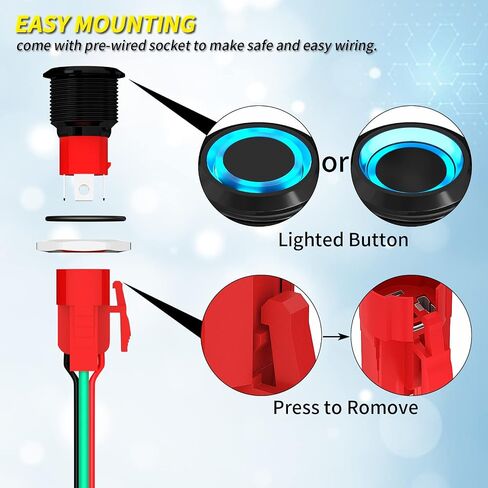 Joinfworld 20A 12V زر التبديل الإغلاق 19MM الضغط على زر التبديل مع 12 فولت الأزرق LED للماء على قبالة التبديل 20 أمبير الثقيلة لشاحنة قارب البحرية سيارة دراجة نارية in Saudi Arabia