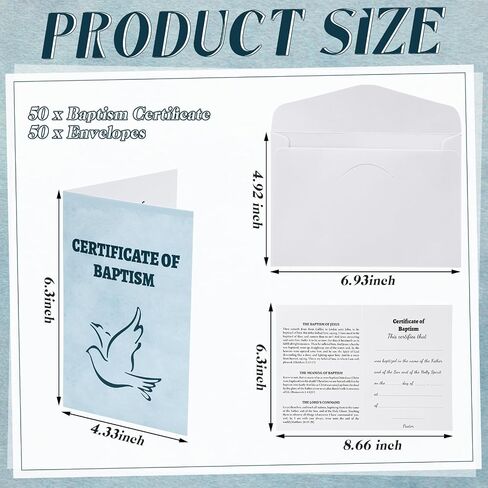 100 Pcs Baptism Certificates for Church 50 Pcs Baptism Certificates with 50 Pcs Envelopes Certificate of Baptism with Blanket Envelopes Baptism Certificates for Baby Church Baptism Party in Saudi Arabia