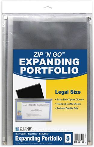محفظة C-Line Zip 'N Go الموسعة مع جيب خارجي، حجم الحروف، سعة 200 ورقة، شفافة، 3 في كل عبوة (48117) in Saudi Arabia