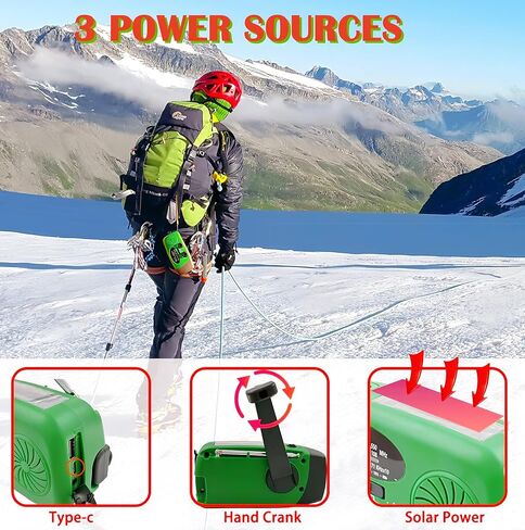 5000mAh Eemergency Radio, NOAA Weather Radio, Portable FM AM Solar Hand Crank Radio with SOS Alarm, Earphone Jack, LED Flashlights Survial Phone Charger for Camping Hiking in Saudi Arabia