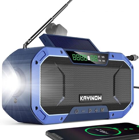 Hand Crank Emergency Radio Solar Power,Portable NOAA Weather AM FM Radio Waterproof Bluetooth Speaker,5000mAh Battery Operated Wind Up Radio Flashlight Cell Phone Charger,SOS,Outdoor Camping Radio in Saudi Arabia