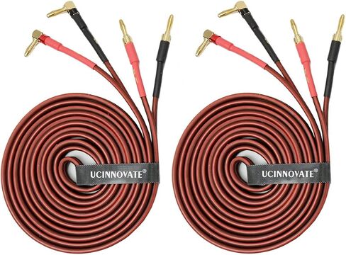 UCINNOVATE 2 حزمة من 14 سلك مكبر صوت AWG مع مقابس الموز، كابل مكبر صوت HiFi OFC بطول 2 × 3 متر مع مقابس موز بزاوية قائمة مطلية بالذهب إلى مقابس الموز سلك مكبر الصوت لعشاق الصوت (3 م / 9.8 قدم) in Kuwait