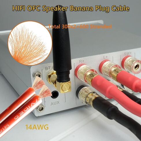 UCINNOVATE 2 حزمة من 14 سلك مكبر صوت AWG مع مقابس الموز، كابل مكبر صوت HiFi OFC بطول 2 × 3 متر مع مقابس موز بزاوية قائمة مطلية بالذهب إلى مقابس الموز سلك مكبر الصوت لعشاق الصوت (3 م / 9.8 قدم) in Kuwait
