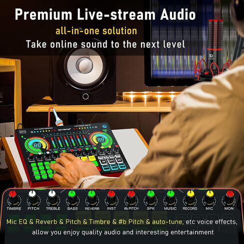 حزمة معدات البودكاست، واجهة صوتية مع خلاط DJ، استوديو إنتاج الكل في واحد مع لوحة صوت وميكروفون مكثف XLR 48 فولت، للهاتف والكمبيوتر الشخصي وتسجيل البث المباشر على YouTube in Saudi Arabia