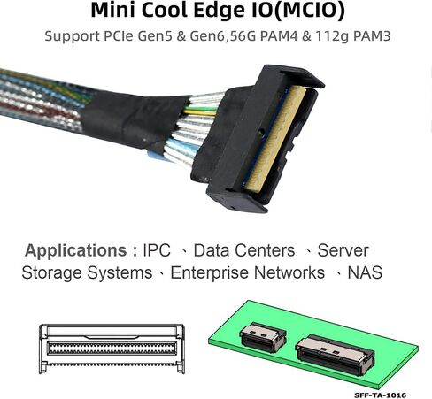 Cablecc Mini Cool Edge IO MCIO STR PCI-E 5.0 SFF-8654 PCI-E Slimline SAS 8i 74Pin ذكر إلى 74Pin SFF-8654 SAS 4.0 ذكر SFF-8654 كابل موسع 50 سم in Saudi Arabia