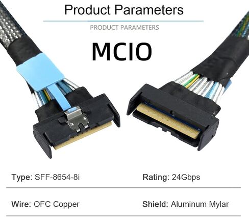 Cablecc Mini Cool Edge IO MCIO STR PCI-E 5.0 SFF-8654 PCI-E Slimline SAS 8i 74Pin ذكر إلى 74Pin SFF-8654 SAS 4.0 ذكر SFF-8654 كابل موسع 50 سم in Saudi Arabia