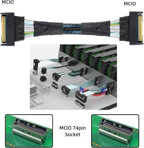 Cablecc Mini Cool Edge IO MCIO STR PCI-E 5.0 SFF-8654 PCI-E Slimline SAS 8i 74Pin ذكر إلى 74Pin SFF-8654 SAS 4.0 ذكر SFF-8654 كابل موسع 50 سم in Saudi Arabia