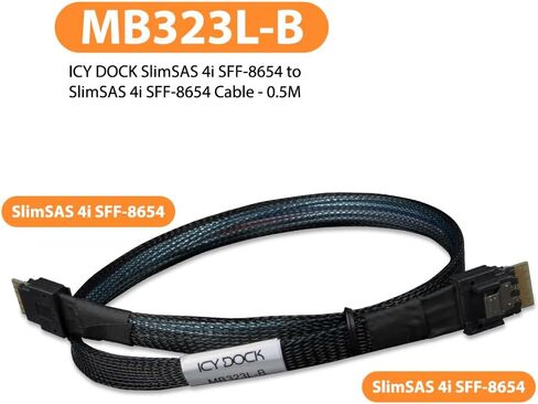 ICY DOCK SlimSAS 4i SFF-8654 to SlimSAS 4i SFF-8654 Cable - 0.5M | MB323L-B in Saudi Arabia