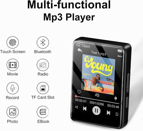 MP3 Player with Bluetooth 5.2, NETVIP 32GB Digital Music Player with 2.4'' Touch Screen, Mini Design, HiFi Lossless Sound, Built-in HD Speaker,FM Radio&Voice Recorder for Sports- Support up to 128GB in Saudi Arabia