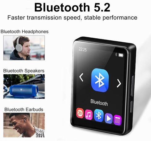 MP3 Player with Bluetooth 5.2, NETVIP 32GB Digital Music Player with 2.4'' Touch Screen, Mini Design, HiFi Lossless Sound, Built-in HD Speaker,FM Radio&Voice Recorder for Sports- Support up to 128GB in Saudi Arabia