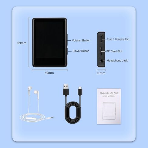 MP3 Player with Bluetooth 5.2, NETVIP 32GB Digital Music Player with 2.4'' Touch Screen, Mini Design, HiFi Lossless Sound, Built-in HD Speaker,FM Radio&Voice Recorder for Sports- Support up to 128GB in Saudi Arabia