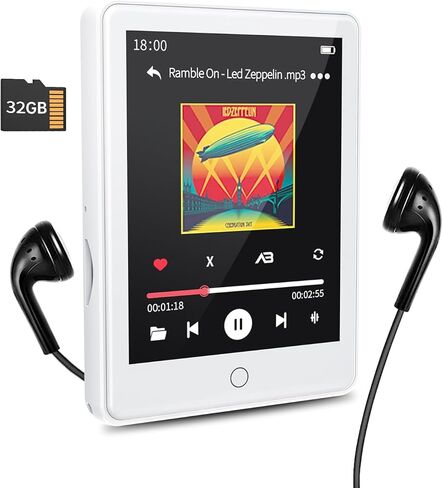 مشغل MP3 RUIZU بسعة 32 جيجابايت مع بلوتوث 5.3، وشاشة تعمل باللمس 2.8 بوصة - مشغل موسيقى محمول مع مكبر صوت، ومسجل صوت، وراديو FM، وتكرار A-B، وتشغيل خلط الصوت والفيديو، والكتاب الإلكتروني، ودعم ما يصل إلى 128 جيجابايت in Kuwait