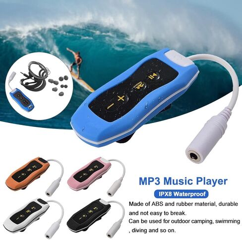 راديو FM محمول للغوص مشغل موسيقى MP3 IPX8 مقاوم للماء وقابل لإعادة الشحن USB2.0 مع سماعة رأس مقاومة للماء مناسبة للسباحة والجري (برتقالي) in Saudi Arabia