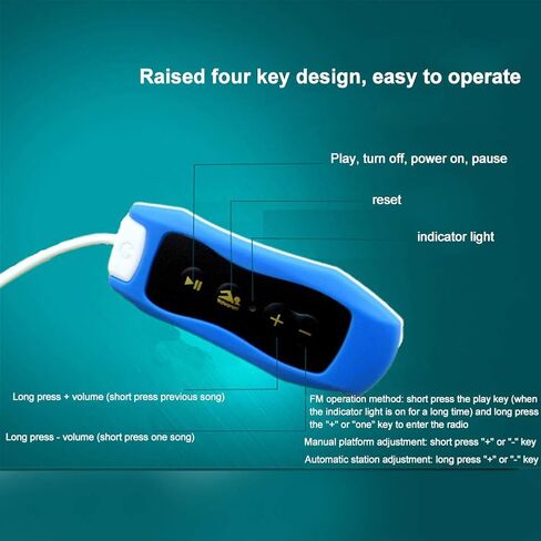 راديو FM محمول للغوص مشغل موسيقى MP3 IPX8 مقاوم للماء وقابل لإعادة الشحن USB2.0 مع سماعة رأس مقاومة للماء مناسبة للسباحة والجري (برتقالي) in Saudi Arabia