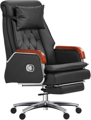 Kinnls Cameron Massage Chair Genuine Leather Executive Office Chair for Long Hours Ergonomic Home Chair Fully Reclining with Pillow,Retractable Footrest and Adjustable Headrest (Cowhide Leather-Black) in Saudi Arabia