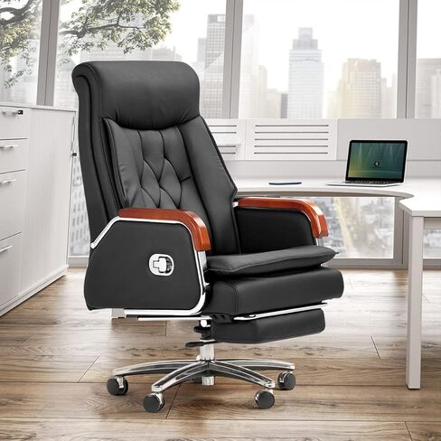 Kinnls Cameron Massage Chair Genuine Leather Executive Office Chair for Long Hours Ergonomic Home Chair Fully Reclining with Pillow,Retractable Footrest and Adjustable Headrest (Cowhide Leather-Black) in Saudi Arabia