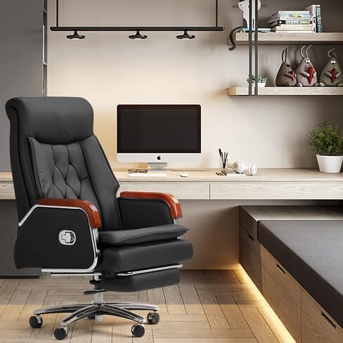 Kinnls Cameron Massage Chair Genuine Leather Executive Office Chair for Long Hours Ergonomic Home Chair Fully Reclining with Pillow,Retractable Footrest and Adjustable Headrest (Cowhide Leather-Black) in Saudi Arabia