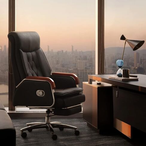 Kinnls Cameron Massage Chair Genuine Leather Executive Office Chair for Long Hours Ergonomic Home Chair Fully Reclining with Pillow,Retractable Footrest and Adjustable Headrest (Cowhide Leather-Black) in Saudi Arabia