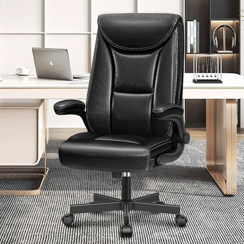 Ergonomic Office Chair, Big and Tall Executive Home Office Desk Chair, Shiny Leather Swivel Computer Chair with High Back, Wheels, Lumbar Support, Footrest（Black） in Saudi Arabia