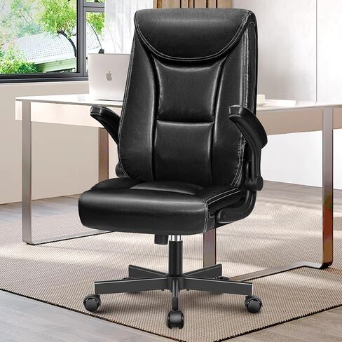 Ergonomic Office Chair, Big and Tall Executive Home Office Desk Chair, Shiny Leather Swivel Computer Chair with High Back, Wheels, Lumbar Support, Footrest（Black） in Saudi Arabia