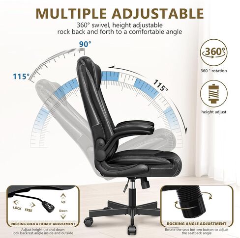 Ergonomic Office Chair, Big and Tall Executive Home Office Desk Chair, Shiny Leather Swivel Computer Chair with High Back, Wheels, Lumbar Support, Footrest（Black） in Saudi Arabia