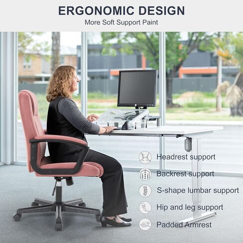 Ergonomic Office Chair, Pink Desk Chairs,Relieves Fatigue for Long Time Use, Tech Fabric, Soft, Comfortable and Breathable Office Chairs(Pink) in Saudi Arabia