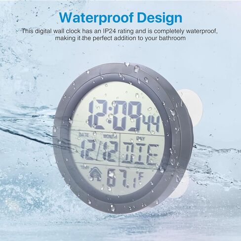 ALLOMN Digital Shower Clock, Waterproof Bathroom Shower Timer Wall Clock with Alarm, Large Screen Shower Wall Clock with Temperature Display and Suction Cup for Bathroom, Bedroom and Kitchen in Kuwait