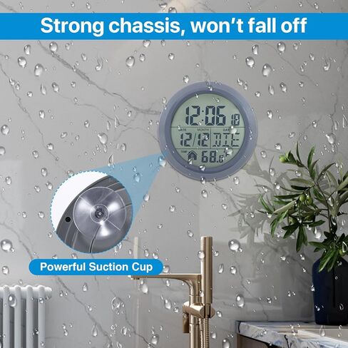 ALLOMN Digital Shower Clock, Waterproof Bathroom Shower Timer Wall Clock with Alarm, Large Screen Shower Wall Clock with Temperature Display and Suction Cup for Bathroom, Bedroom and Kitchen in Kuwait