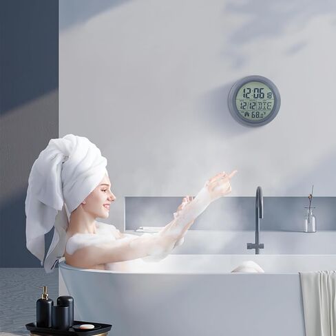 ALLOMN Digital Shower Clock, Waterproof Bathroom Shower Timer Wall Clock with Alarm, Large Screen Shower Wall Clock with Temperature Display and Suction Cup for Bathroom, Bedroom and Kitchen in Kuwait