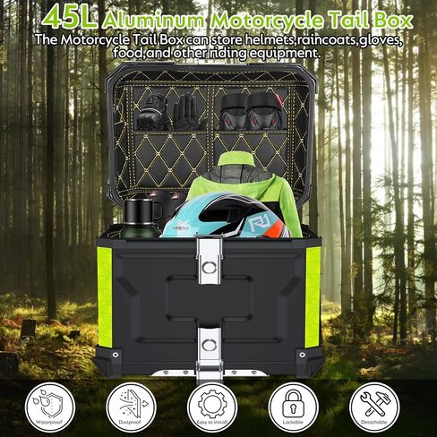55L Motorcycle Top Case, Aluminum Motorcycle Trunk Tour Tail Box with Security Lock for Store Helmet Luggage, Universal Motorcycle Accessories Waterproof Motorcycle Top Box (Black) in Saudi Arabia
