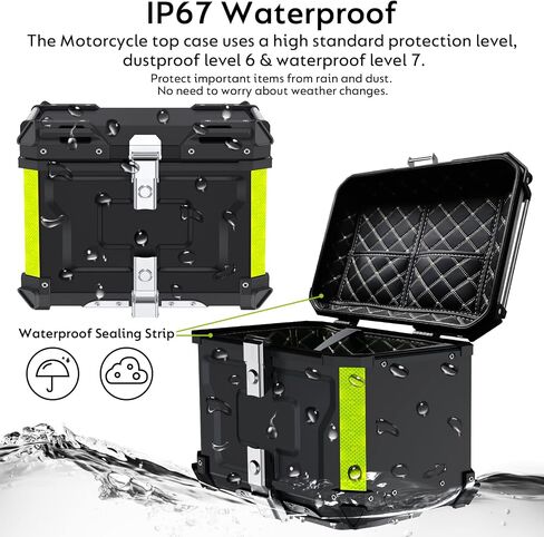 55L Motorcycle Top Case, Aluminum Motorcycle Trunk Tour Tail Box with Security Lock for Store Helmet Luggage, Universal Motorcycle Accessories Waterproof Motorcycle Top Box (Black) in Saudi Arabia