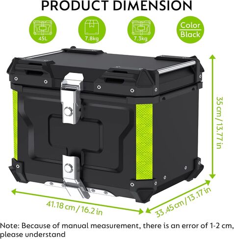 55L Motorcycle Top Case, Aluminum Motorcycle Trunk Tour Tail Box with Security Lock for Store Helmet Luggage, Universal Motorcycle Accessories Waterproof Motorcycle Top Box (Black) in Saudi Arabia