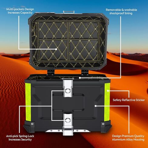55L Motorcycle Top Case, Aluminum Motorcycle Trunk Tour Tail Box with Security Lock for Store Helmet Luggage, Universal Motorcycle Accessories Waterproof Motorcycle Top Box (Black) in Saudi Arabia